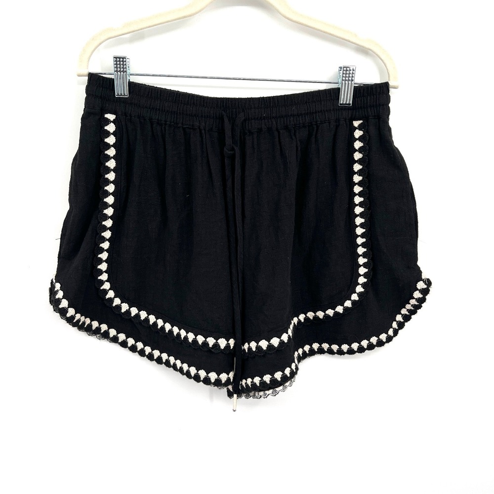 NEW 100% cotton black casual boho shorts crochet accent festival coastal beach M
